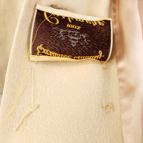 Vintage 60s 100% Cashmere Women's Tan Winter Coat Fur Jacket - Picture 7 of 16